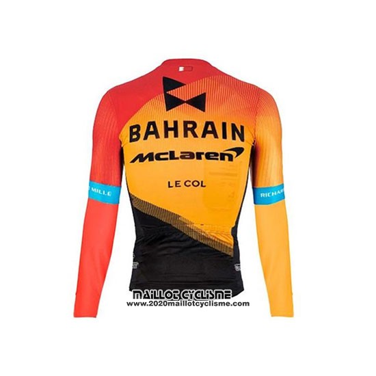 2020 Maillot Ciclismo Bahrain Mclaren Orange Noir Manches Longues et Cuissard